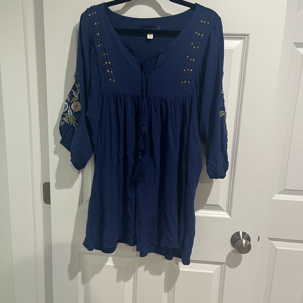 Embroidered Navy Blue Women's Top